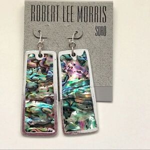 NWT Robert Lee Morris Absolutely Gorgeous Silver Tone Abalone Drop Long Earrings